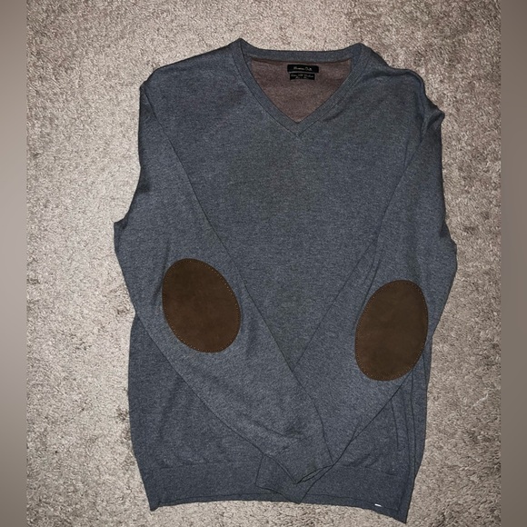 Massimo Dutti cotton silk and cashmere v-neck with elbow patches jumper sweater - Picture 4 of 6